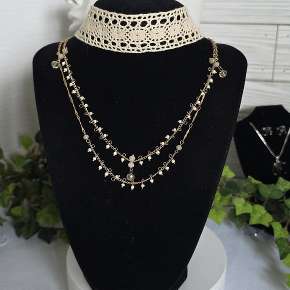 Jewelry - Double Choker Necklace Set Crochet and Double Strand Chain